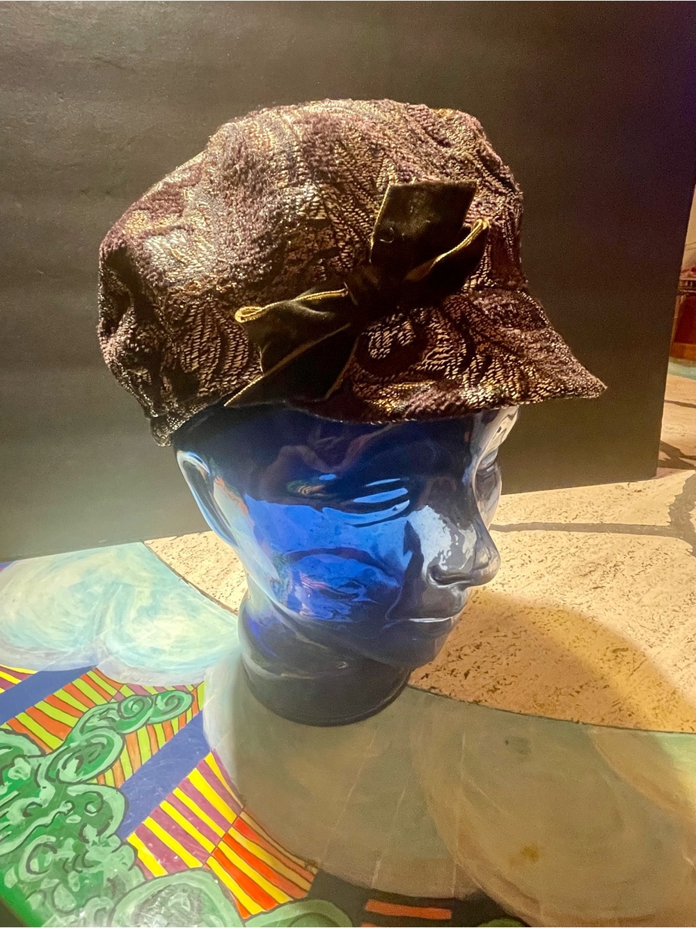 Textured Brown Velvet Bow Cap - Women's Fashion Hat Liz Claiborne